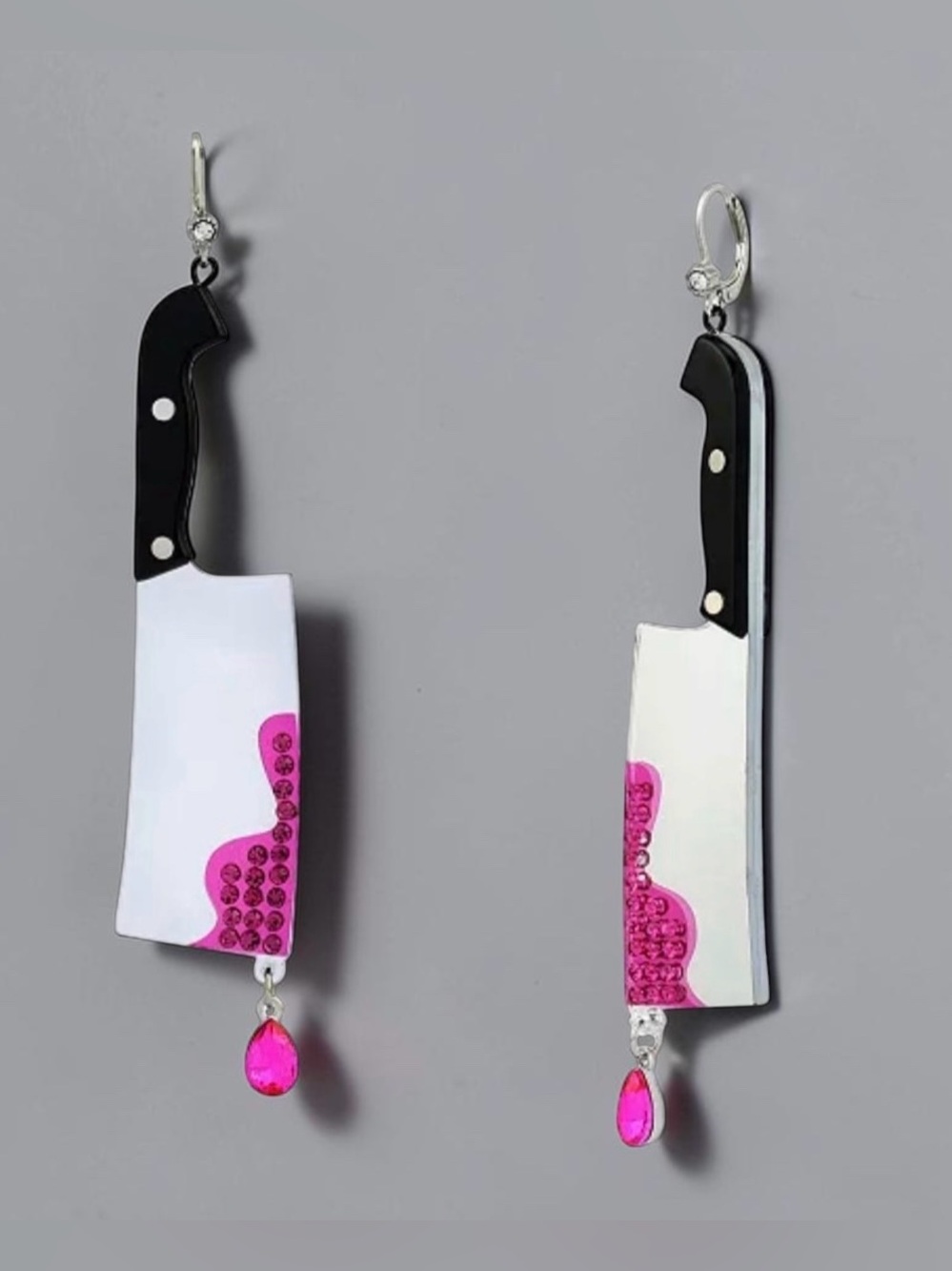 Betsey Johnson Black & Pink Cleaver Dangle Earrings - Picture 7 of 16